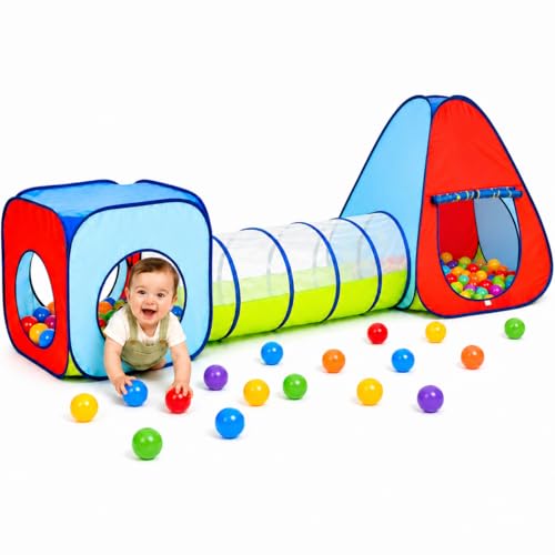 Kiddey Tunnel and Ball Pit Play Tent | 3pc Pop Up Toddler Gym Tunnels with Tents for Kids, Toddlers,...