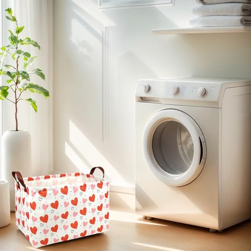 Image of Cute Heart Valentine's Day Basket for gifts empty Storage Basket for Kid and Baby Room Decor (Pink Orange Heart)