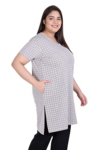 Image of RYSH Women's All-Over Printed Cotton Plus Size Longline T-Shirt with Pockets