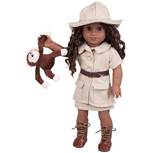 Dress Along Dolly Safari Explorer Costume Doll Outfit (6 Piece Set) - Costume Clothes & Accessories for American 18" Girl Dolls - Premium Quality Apparel