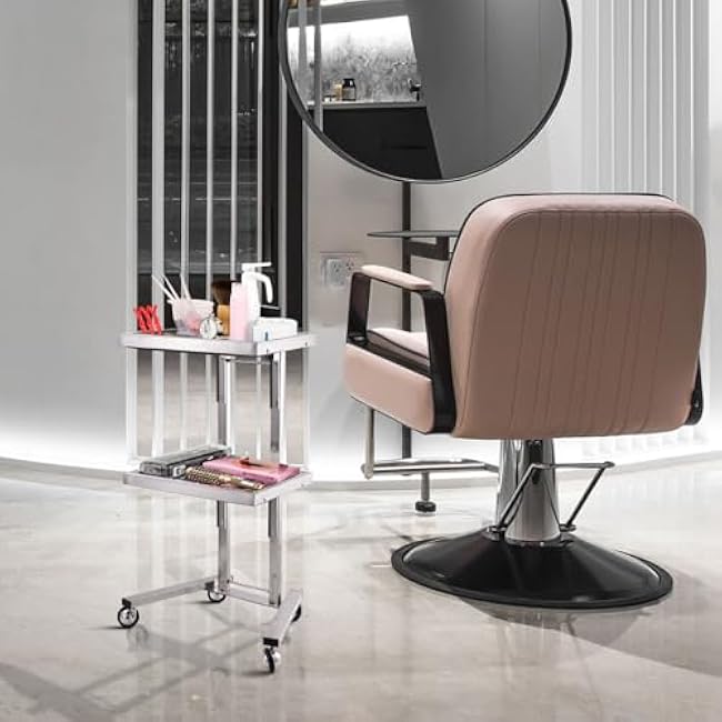 Folding Tray Trolley, Stainless Steel Beauty Salon Tray Trolley, 2 Tier Metal Rolling Cart for Kitchen, Bathroom, Bedroom, Living Room-Rdy3859y