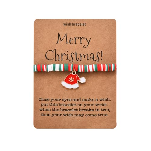 USEEDOVIA Christmas Bracelets for Girls, Kids, Women - Stretch Stackable With Xmas Hat Pendants - Friendship Bracelets for Party Stocking Fillers Gifts