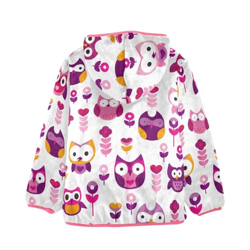 OTVEE Pink Colourful Owl Bird Kids Hoodie Jacket Fall Spring Full Zip Warm Outwear Coat2