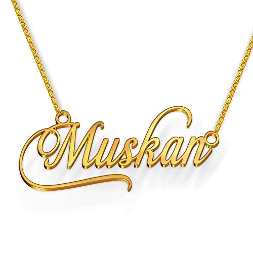 Image of Muskan Name Necklace in Gold Polish - Elegant Cursive Font, Personalized Jewelry for Women & Girls, Anti-Tarnish, Splash Proof, Custom Gift, Stylish & Timeless Design for Special Moments