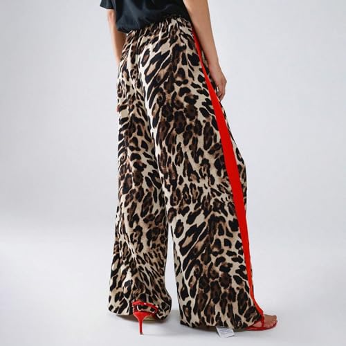 Leopard Pants Women Drawstring High Waisted Side Striped Wide Leg Pants Streetwear Cheetah Print Pants with Pockets2