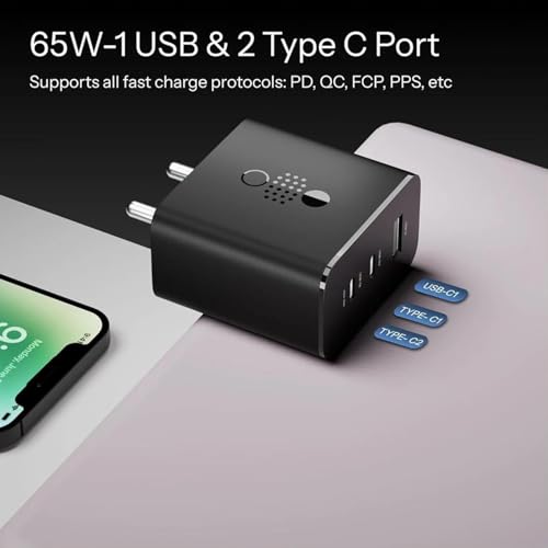 Image of Nothing 65W UltraFast Power Adapter with Dual Port Smart Rapid Charging Block High Efficiency Safe Protection Compact Travel Friendly Charger for Smartphones Tablets Laptops USB-C Devices (Black)