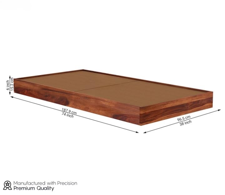 Image of SUNCOM Sheesham Wood Low Height Single Size Bed Without Storage - Wooden Platform Palang Single Bed for Bedroom Living Room - Sturdy & Stylish Single Cot (Honey Finish)