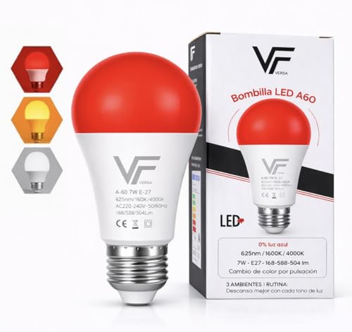 VERLSA ampoule de sommeil – lampe lumière mélatonine, lumière rouge 7W-E27 – veilleuse rouge 3 tonalités-ambre 1600, full spectrum 4000k - équilibre le rythme circadien
