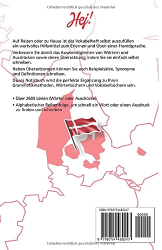 Vokabelheft Dänisch Deutsch | selbst auszufüllen | 104 Seiten | 2 Spalten | liniert | alphabetischer