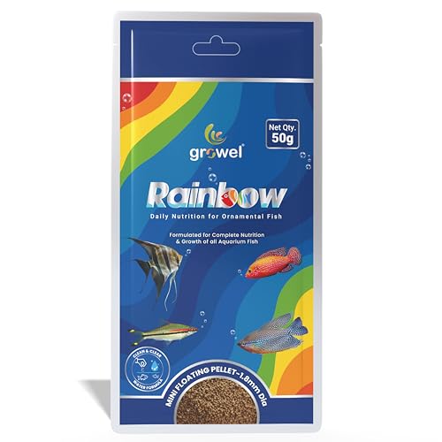 Image of Growel Rainbow, Mini Floating Fish Food Pellets 50g | 1.8mm Pellet Size | Highly Digestible & Nutritious Fish Feed for All Aquarium Fish