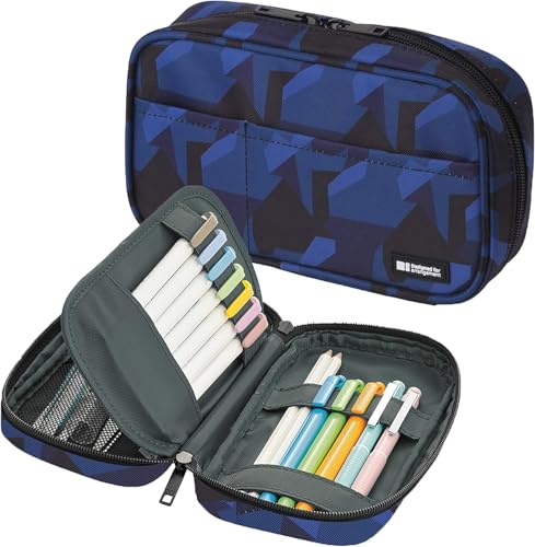 Image of LIHITLAB Large Capacity Zipper Pencil Case For School Office College, Big Capacity 4 Compartments Pencil Bag Holder Adults Teen Boys Girls, Travel Cosmetics Storage, Navy Camo (A7551-132)