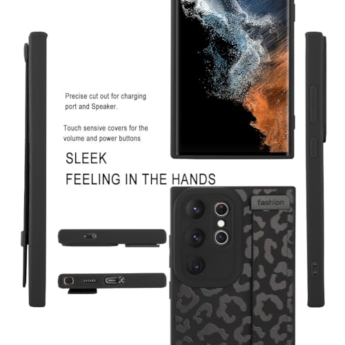 Image of Compatible with Samsung Galaxy S22 Ultra Case with Strap Wrist Black | Cheetah Print Shockproof Soft TPU Protective Cover for Women Girls, Slim Anti Scratch Case 6.8 Inch, Black