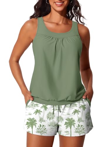 Image of Summer Mae Blouson Women's Tankini Swimsuits Tummy Control Modest 2026 Two Piece with Sporty Pockets Bathing Suits