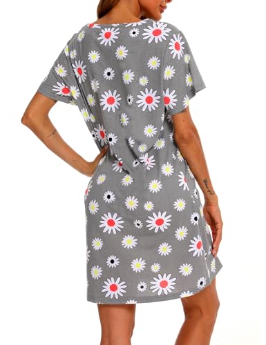 Image of ENJOYNIGHT Womens Cotton Nightgown Short Sleeve Sleepshirt Print Nightshirt | Short-Sleeve Crew Neck, Soft Cotton Fabric, Cartoon Printed Sleep Shirt, Loose Fit