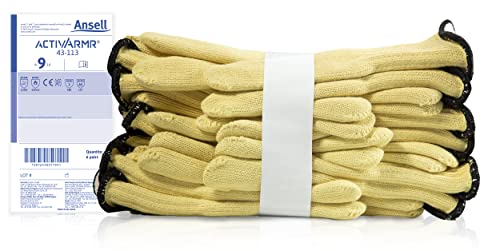 Ansell ActivArmr 43-113 Schnittschutz Arbeitshandschuhe, Hitzebeständige Handschuhe, Mechanikschutz, Spezialzweck-Handschuh Damen Herren, Industrie PSA, Gelb, Größe XL (6 Paar)
