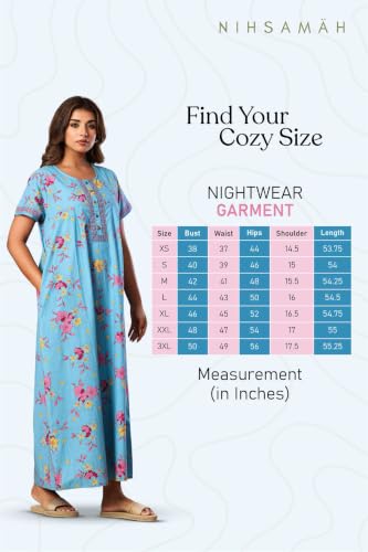 Image of NIHSAMAH Cotton Nighty for Women with Pocket, Premium Printed Long Nighty | Comfortable & Fancy Sleepwear /Nightwear