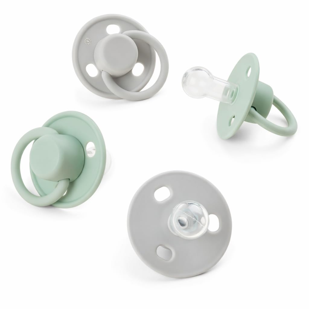 Pacifier Baby Soothers Multi Pack Tiny to Tots, BPA Free Pacifier, Soft Silicone Rounded Cherry Style Teats for 6-18 Months, Round Nipple Dummies in Two Colourways (4 Pack)