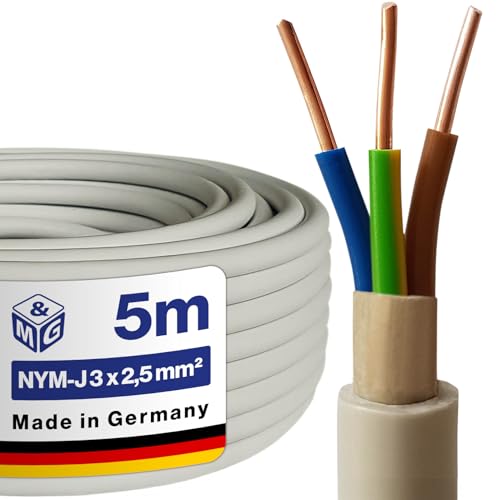 M&G Techno NYM-J 3x2 5 mm Stromkabel 3 Polig NYM Kabel 3 adrig Mantelleitung Erdkabel Elektrokabel Feuchtraumkabel elektrische Leitung 5m
