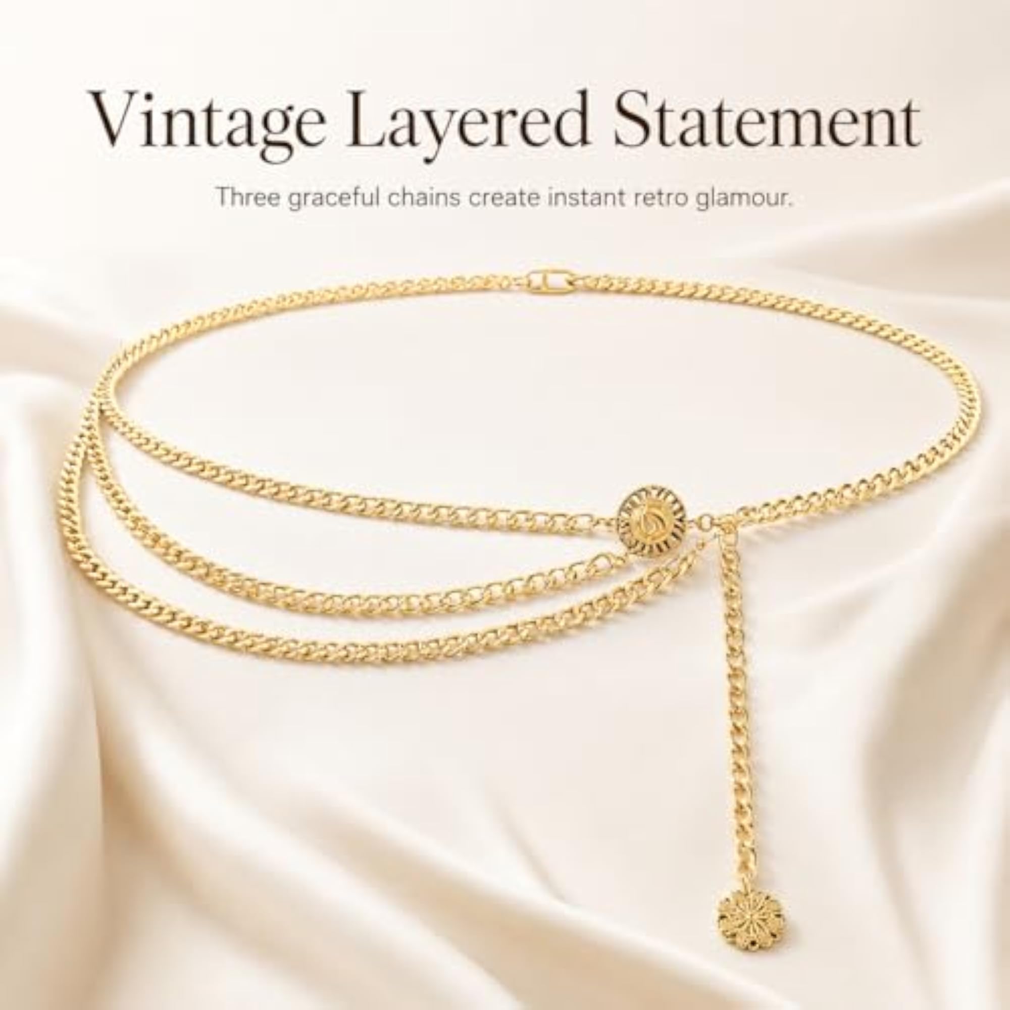 Multi-Layer Heart Pendant Waist Belt, Adjustable Metal Hip Chain