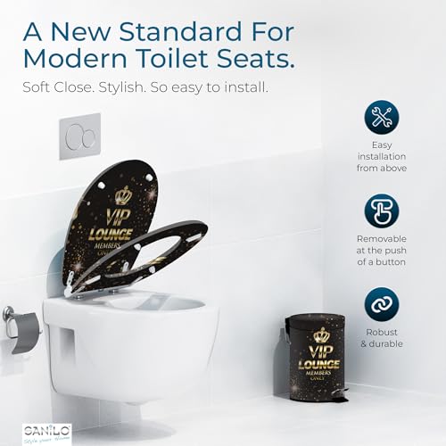 Image of Sanilo Wooden Toilet Seat with Quick Release & Soft Close [ROUND] - Decorative & Slow Close Molded Wood Seat - With One Click for Easy Installation & Cleaning - With Adjustable Fit (VIP-Lounge)