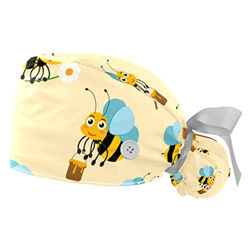 Chapeaux bouffants JDEZ avec motifs d'abeilles : lot de 2 casquettes de travail ajustables
