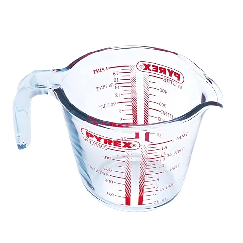 PYREX Classic Verre Doseur 0.5 L Gradué Précis Broc Mesureur Verre Résistant Bec Verseur Sans Goutte Poignée Ergonomique Compatible Micro-Ondes