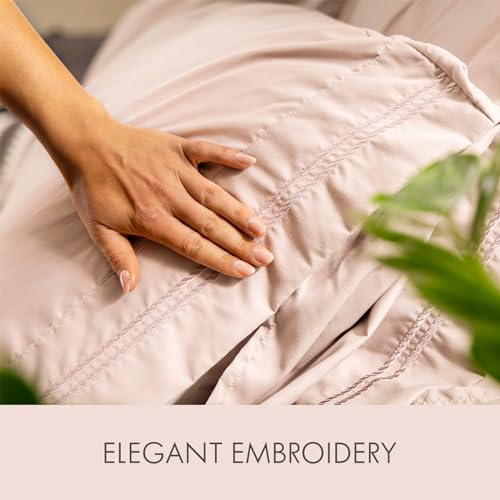 Image of ClevaHome Full Sheets Set - 6 Piece Fitted Bed Sheet Set, Barely Pink | Soft Luxury Breathable, Shrink & Fade Resistant, Embroidered Bed Sheets, 14-inch Deep Pocket, 2 Extra Pillowcases
