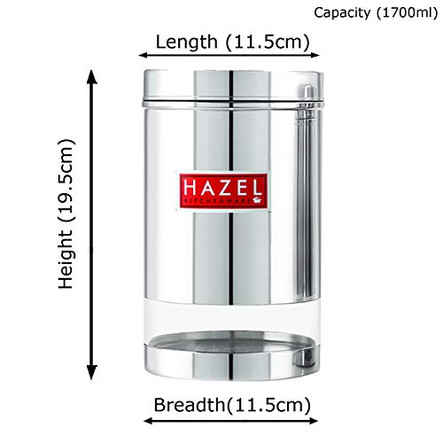Image of HAZEL Stainless Steel Transparent Glossy Finish See Through Container, 1700 ml, Set of 6