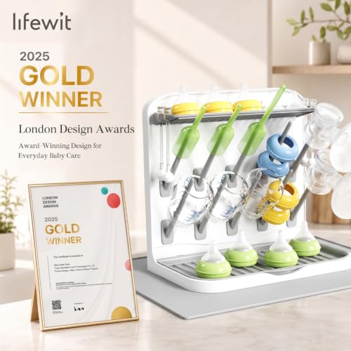 Image of Lifewit Baby Bottle Drying Rack with Drain Mat & 10 Hooks, Newborn Essentials Must Haves, Bottle Storage Organizer for Countertop, Cabinet, Rack Dryer Holder for Pacifiers, Pump Parts, Baby Stuff