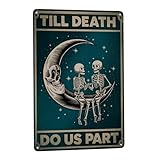 Skeleton Couple Love Tin Poster 8X12IN 'Till Death Do Us Part' Gothic Wedding Wall Art Metal Plaque for Alternative Home Decor