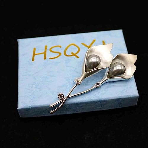 Image of Crystal Pearl Flower Brooches Pins Fashion Beautiful Created Rhinestone Floral Brooch Good Idea for Party Dance Wedding Banquet for Elegant Women Girl