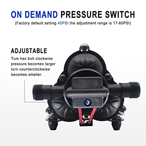 TDRRICH 12V Water Pressure Booster Pump for RV - 4GPM 45PSI Self-Priming Diaphragm Power Pump for Boats, Inline Garden Hose, Lawn, Camper, Sprinkler, Irrigation