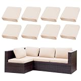 SUKAIKEQA Ensemble de 8 Housses de Coussins pour terrasse|Housses pour canapés d'extérieur|Housses Extensibles pour Coussins de canapé|Protections pour Meubles lavables et réutilisables (1, Beige)