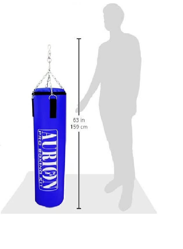 Image of Aurion by 10 Club 4 Feet Synthetic Leather Filled Punching Bag | Boxing Bag with Hanging Chain | Boxing | MMA | Muay Thai | Kickboxing |Taekwondo - Blue 4 Feet /48 Inches