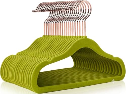 Image of 6 -Pcs Green Kids Velvet Hangers Premium 14-Inch Children's for Closet, Ultra-Thin and Cute, Non-Slip Felt Design, Small for Kids' Clothes.