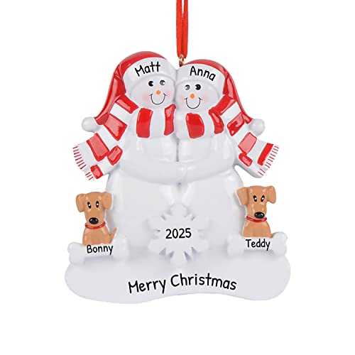 Ornaments by Elves Personalized Couples Christmas Ornaments - Snow Couple with Dogs Ornaments for 2 Tan Dogs Couple Ornaments as Home Decor Decorations Free Customization