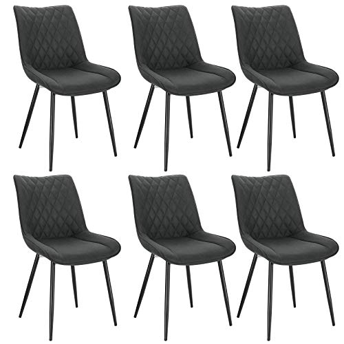 WOLTU Lot de 6 Chaises de Salle à Manger Chaises de Repas rembourrée en Tissu Scientifique piétement en métal,Chaise de Salon Anthracite BH248an-6