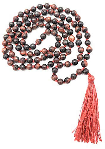CMEI Natural Gemstone Tiger Eye Healing Prayer Beads Mala/Necklace Stones Crystal Quartz Women Girls (Red)