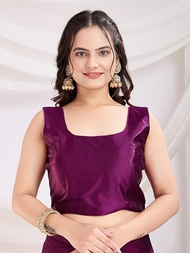 Buy Ekasya Women Rangoli Silk Wine Solid Pattern Ready To Wear Pre-Stitched Saree With Unstitched Blouse (E2086_1) at Amazon.in - Image 7