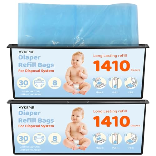 Image of Diaper Pail Refills Bags Compatible with Genie Easy Roll Signature & Platinum Diaper Pails | 7-Layer OdorLock Technology | Up to 10 Months Use,2 Pack(60 Bags)