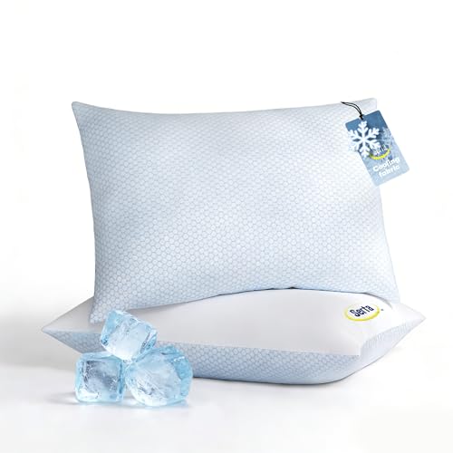 Image of Serta Cooling Down Alternative Bed Pillows King Size Set of 2, Reversible Cooling & Cotton Fabric, Medium Soft, Breathable Pillow for Hot, Side, Back & Stomach Sleepers, 20 inch x 36 inch, White Cooling