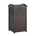 Suncast 33 Gallon Commercial Outdoor Trashcan Hideaway with Lid for 30 to 33 Gallon Trash Bags for Garage, Backyard, or Garden, Brown