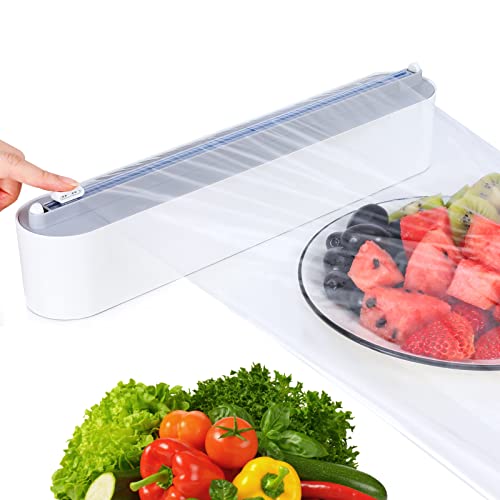 Tivray Magnetic Plastic Wrap Dispenser with Slide Cutter, Refillable Tin Aluminum Foil Dispenser, Reusable Sturdy ABS Food Wrap Cling Film Dispenser, Fit for Roll Size Up to 12 Inch X 300 Ft