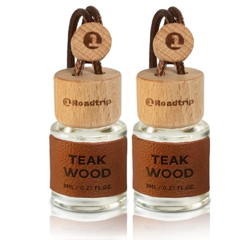 1Roadtrip Scented Car Air Freshener - Long Lasting Essential Oil Diffuser - Car Accessories for Men & Women - Hanging Car Air Freshener Diffuser 2 Pack - 0.27FL OZ/8ML (Brown, Sandalwood)