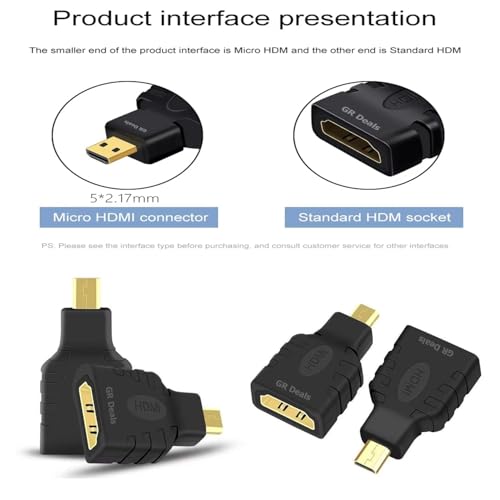Image of Micro HDMI Adapter, Female (Type-A) to Male (Type-D) for Rassspberrry Piii 4, Gold Plated Connector Converter. (Not for Mobile Micro-USB). (Micro HDTV to HDTV). Black.