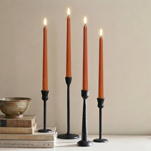 Image of Orange Flameless Taper Candles with Remote, Flickering Halloween Fall Battery LED Candlesticks Decor Set of 4