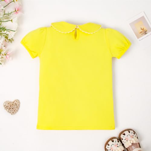 Image of 12M-14Y Toddler Baby Girls Peter Pan Collar Blouse Kids Girl Solid Color Puff Sleeve T-Shirts Casual Tee Tops