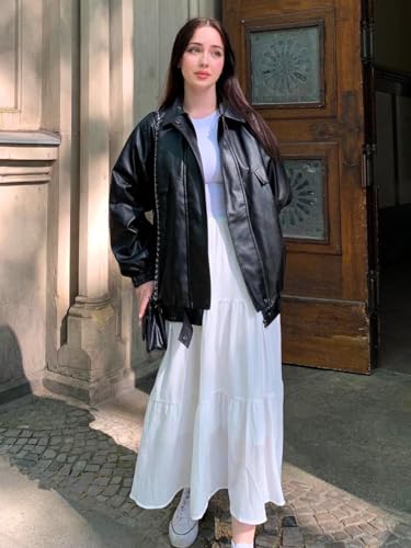 Aelfric Eden Womens Oversized Leather Jackets Mens Faux Leather Bomber Jacket 90s Vintage Biker Racing Moto Jackets3