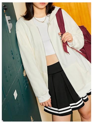 SweatyRocks Girl's Letter Graphic Hoodie Zip Up Long Sleeve Oversized Jackets with Pocket4