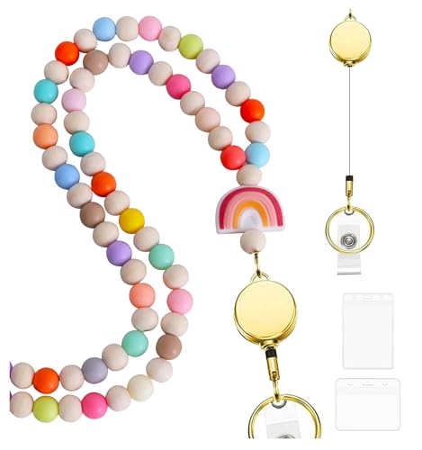 CTOHN Wood Beaded Teacher Lanyard with ID Holder for Id Badges Keys
